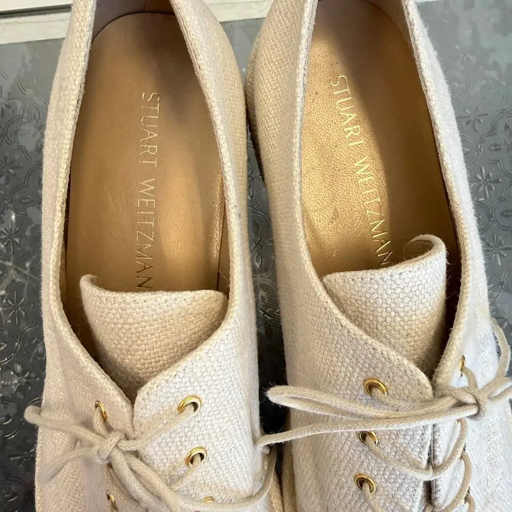 Stuart Weitzman Ivory Canvas Platform Size 8.5